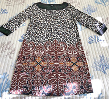 Rafaella Sheath Dress Womens Sz M Stretchy Smooth Knit 3/4 Sleeve Animal Print