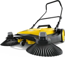 - S 6 Twin Walk-Behind Outdoor Hand Push Floor Sweeper - 10 Gallon Capacity - 33