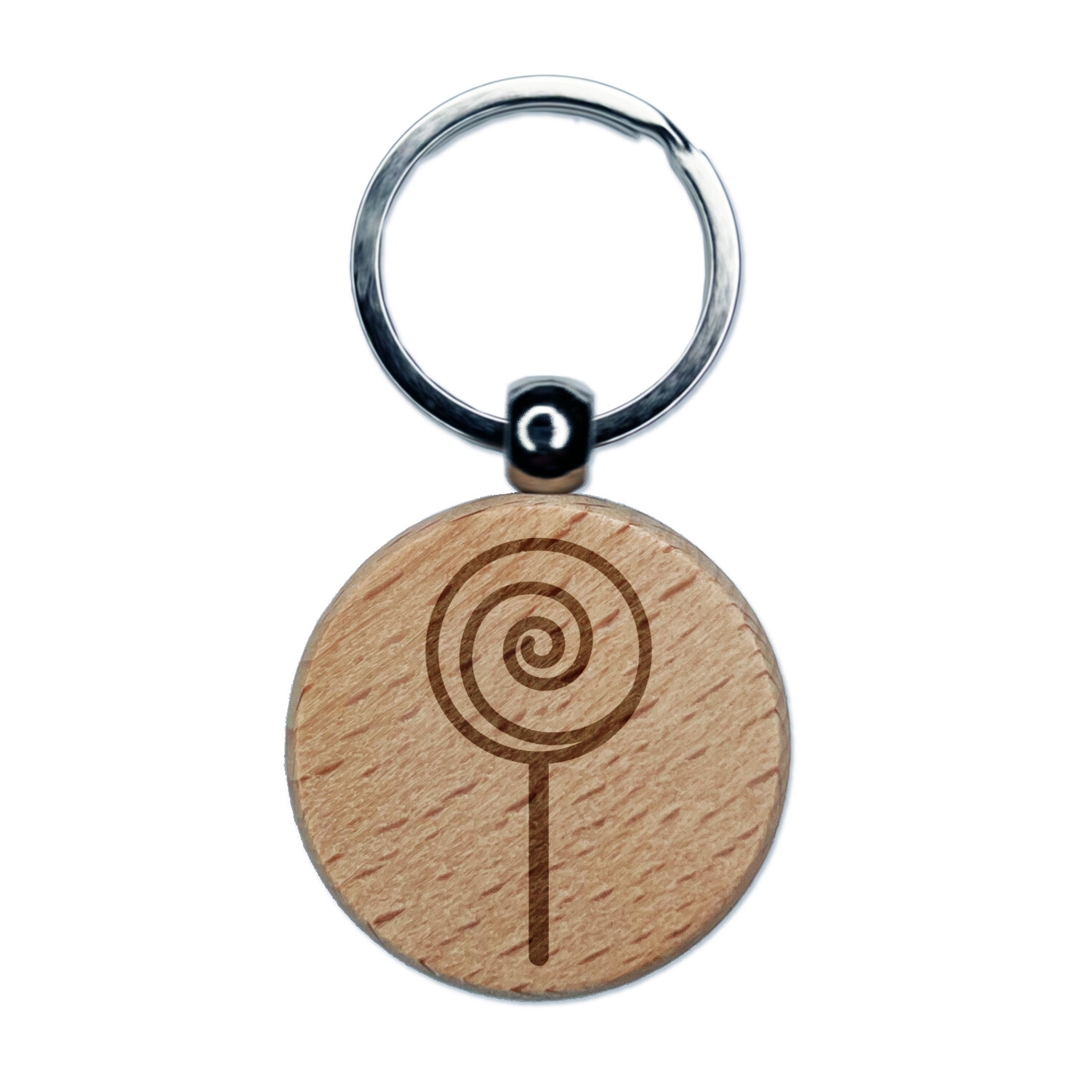 Yummy Lollipop Engraved Wood Round Keychain Tag Charm