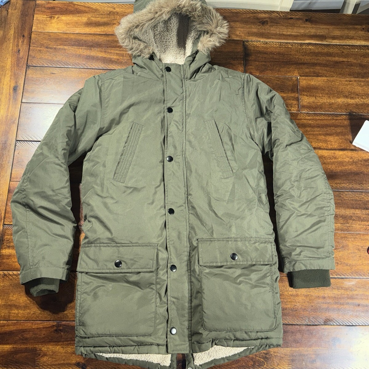 OLd Navy Green winter jacket hooded faux fur Sherpa lined XXL 18