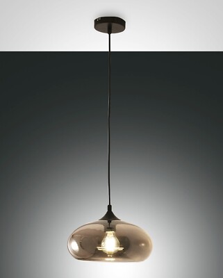 FABAS LUCE Pendel Leuchte Hänge Lampe Ela 1flg. E27 3489-40-126 Rauchglas grau
