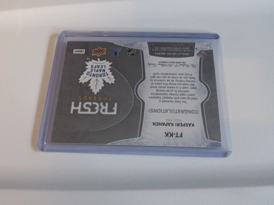 2016-17 Upper Deck Ice Kasperi Kapanen Fresh Threads Game Used Jersey #KK  - Image 2 of 2