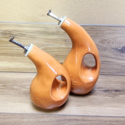 Rachael Ray Stoneware EVOO Dispensing Vinegar Oil Bottle Set Orange 46888