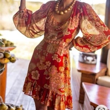 Nine Lives Bazaar Dress Size UK 6 / US 2 Warhol Mini Orange Red Festival Boho