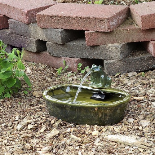 Fuente Solar Rana Contemporánea 13.5" - Cerámica con Agua Suave en Cascada - Imagen 6 de 11