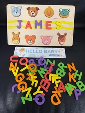 Personalized Name Puzzle with Magnetic Board Custom Wooden Toy for Toddler 22NEW