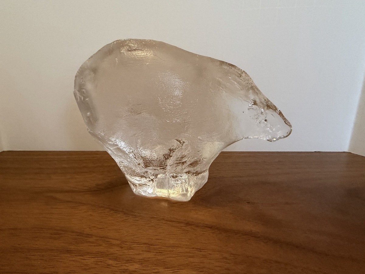 VTG Pukeberg Glasbruk Sweden Polar Bear Glass Figurine/paperweight 