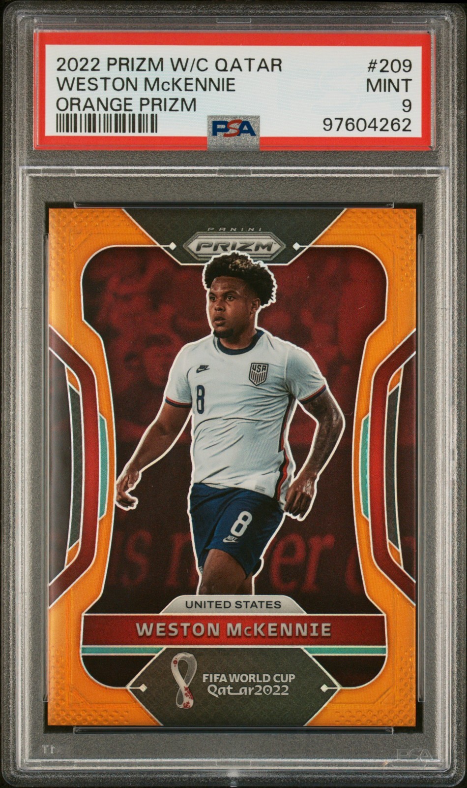Weston McKennie 2022 Panini Prizm World Cup Orange Prizm /25 #209 PSA 9