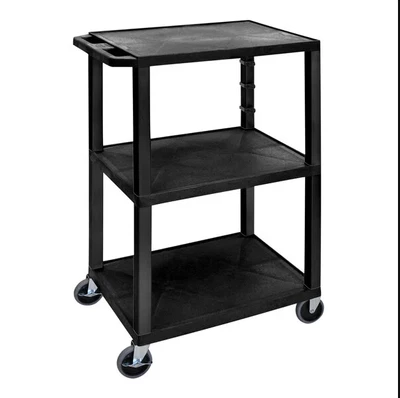 Luxor Tuffy 24" x 18" x 42 1/2" Black Plastic 3-Shelf Utility Cart WT42E