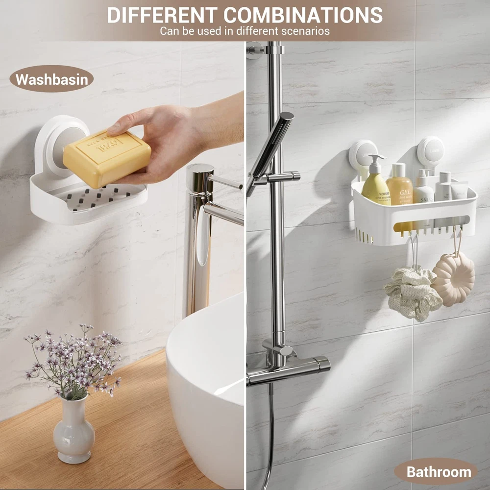 Shower Caddy Suction Cup 2 Pack Suction Shower Basket + Soap Dish Holder NO-D...