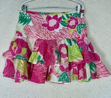 Vintage Lilly Pulitzer Skirt Womens 6 Pink Floral Ruffle Layered Preppy Y2K