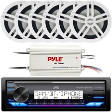 JVC KD-X38MBS Boat Bluetooth Radio, 6x 6.5" White Speakers, Bluetooth Amplifier