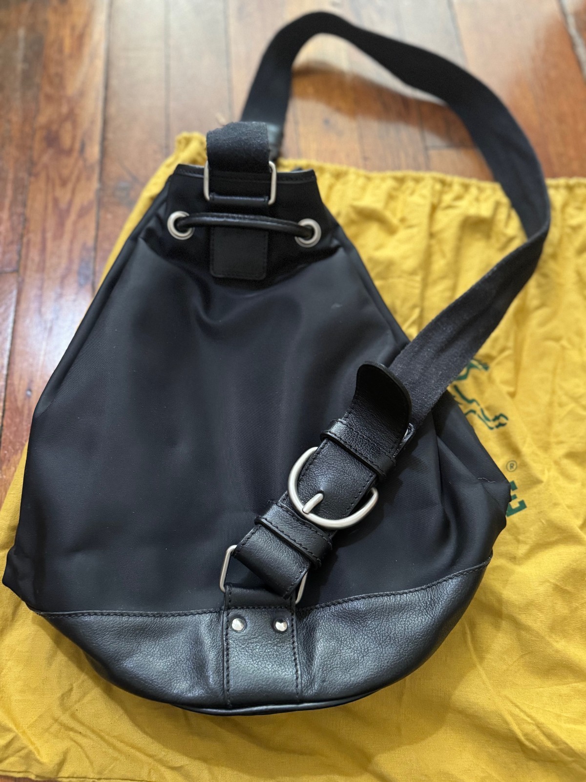 Il Bisonte black nylonand leather sling backpack - image 6