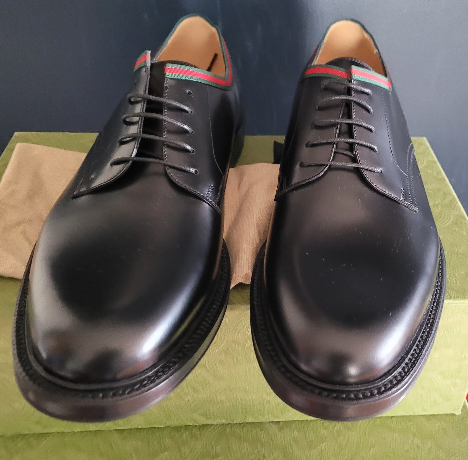 NEW  GUCCI MEN'S WEB LACEUP "BLACK LEATHER" GUCCI 15 (US 15.5 ) thumbnail 2