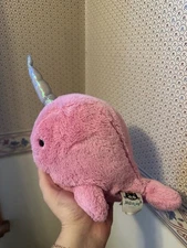 Jellycat Pink Narwhal Fuschia Sea Sorbet 13" W/ Shiny Horn Soft Toy Whale 