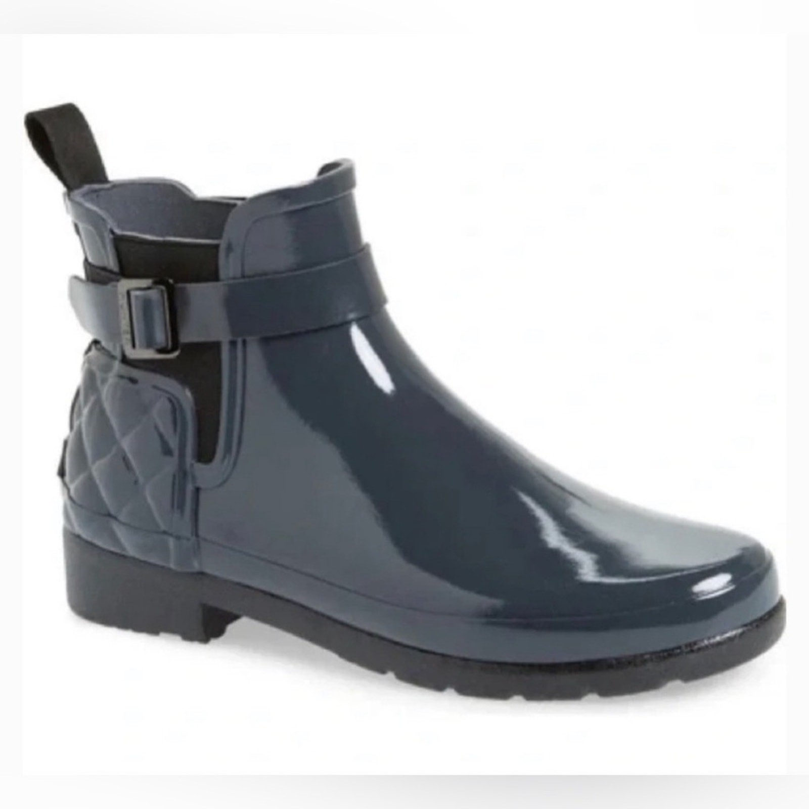 Hunter Refined Slim-Fit Quilted Gloss Chelsea Rain Boots Gray Size 10 NWT