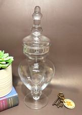 Vintage Clear Glass Apothecary Jar Pedestal Candy Buffet Container Matching Lid