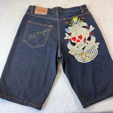 Ed Hardy Love Kills Slowly Embroidered Skull Jean Shorts men s size 36 Y2K