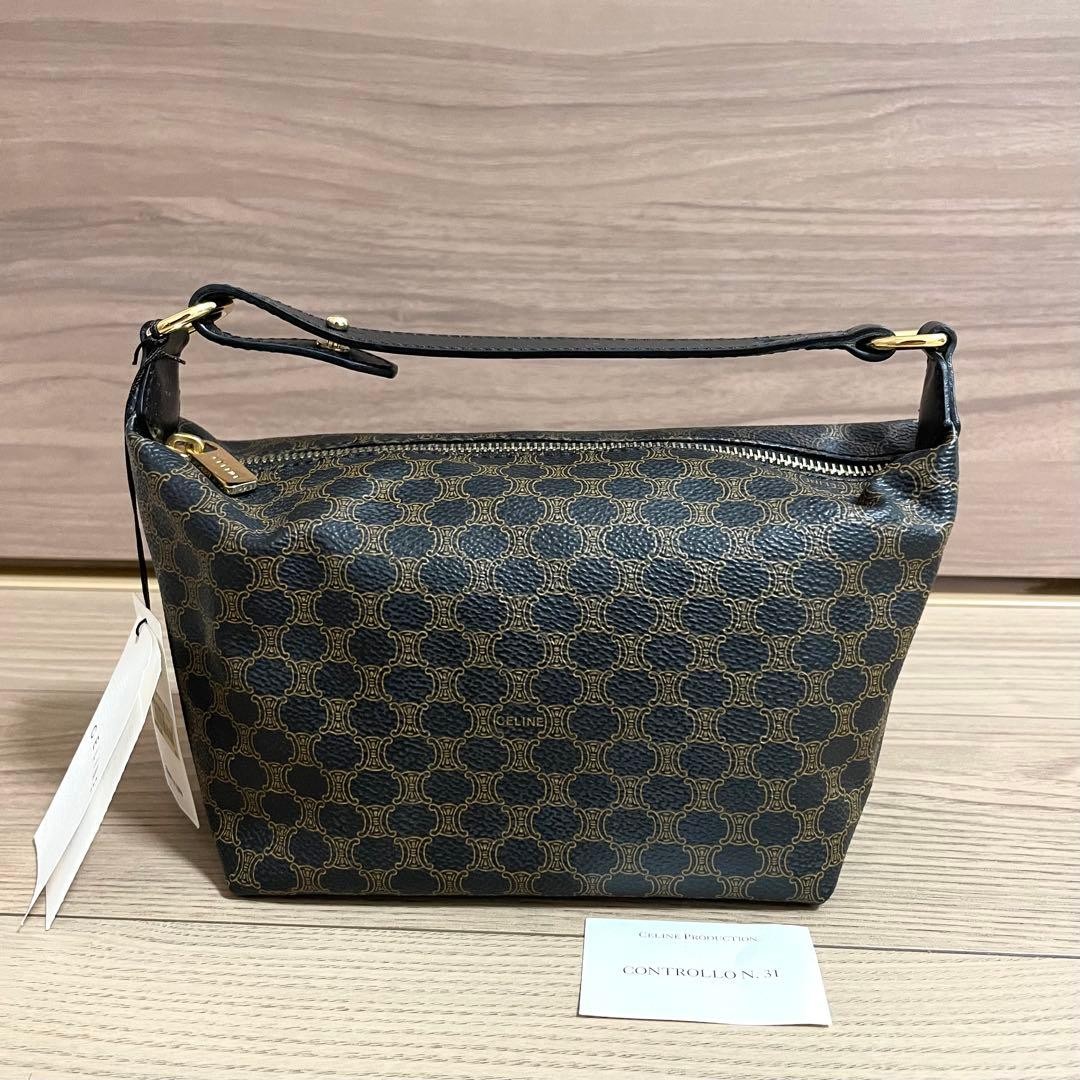 CELINE Macadam Triomphe Leather Accessory Pouch Black Authentic Rare From Japan