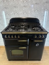 GAS RANGEMASTER CLASSIC 90CM RANGE COOKER IN BLACK AND BRASS.Ref--ED341