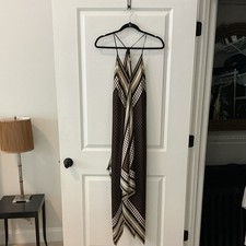 Michael Michael Kors S/M Geometric Maxi Dress Brown/Beige V-Neck Sleeveless