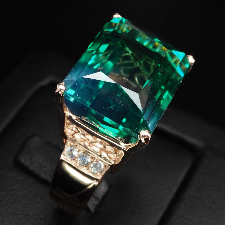 Anillo Estate azul verde turmalina baguette 23,92 quilates plata de ley 925 oro rosa Foto 3 de 4