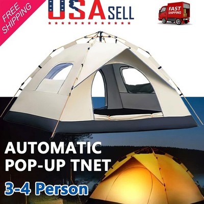 3-4 Person Pop Up Tents Waterproof Windproof Instant Tent for Camping Hiking New