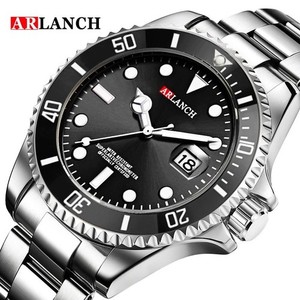 Hommes Diver Wristwatch Acier inoxydable Imperméable Luxury Sport Watch Noir Nouveau