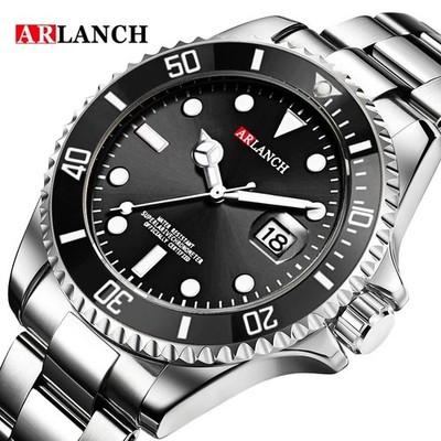 Herren Taucher Armbanduhr Edelstahl Wasserdicht Luxus Sportuhr Schwarz Neu