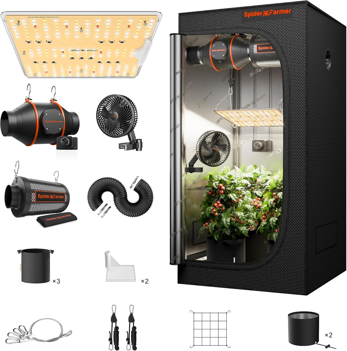 Spider Farmer Grow Tent Kit 2X2X5Ft Complete System, SF1000D