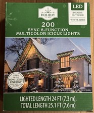 HOLIDAY TIME 200 Count 8 Function MULTICOLOR LED Icicle Lights with Sync 24'