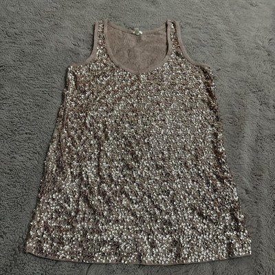 J Crew Copper Rose Gold Sequin Tank Top Front & Back XS Cotton Linen