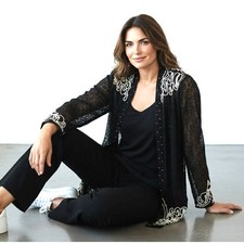 Vintage 1980s Black Silk Pearl Beaded Evening Dress Matching Jacket Set EUC