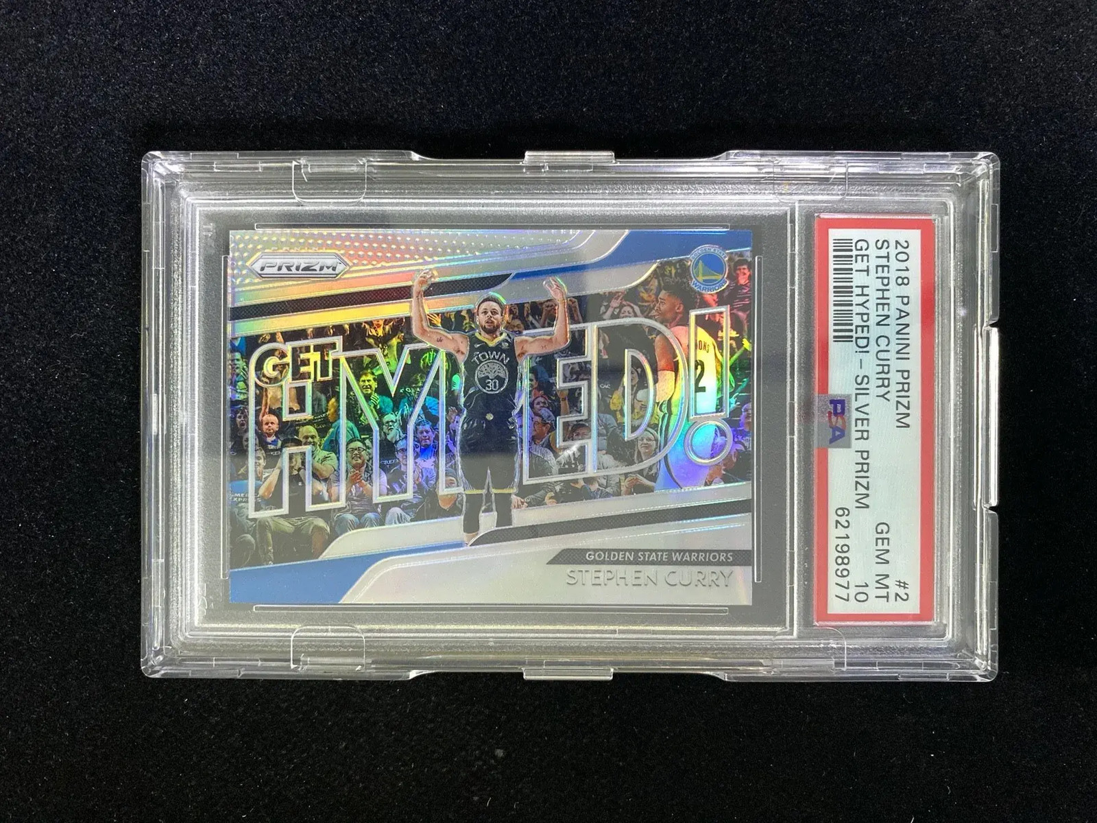 2018-19 Panini Prizm Get Hyped! Silver #2 Stephen Curry Warriors PSA 10 GC06