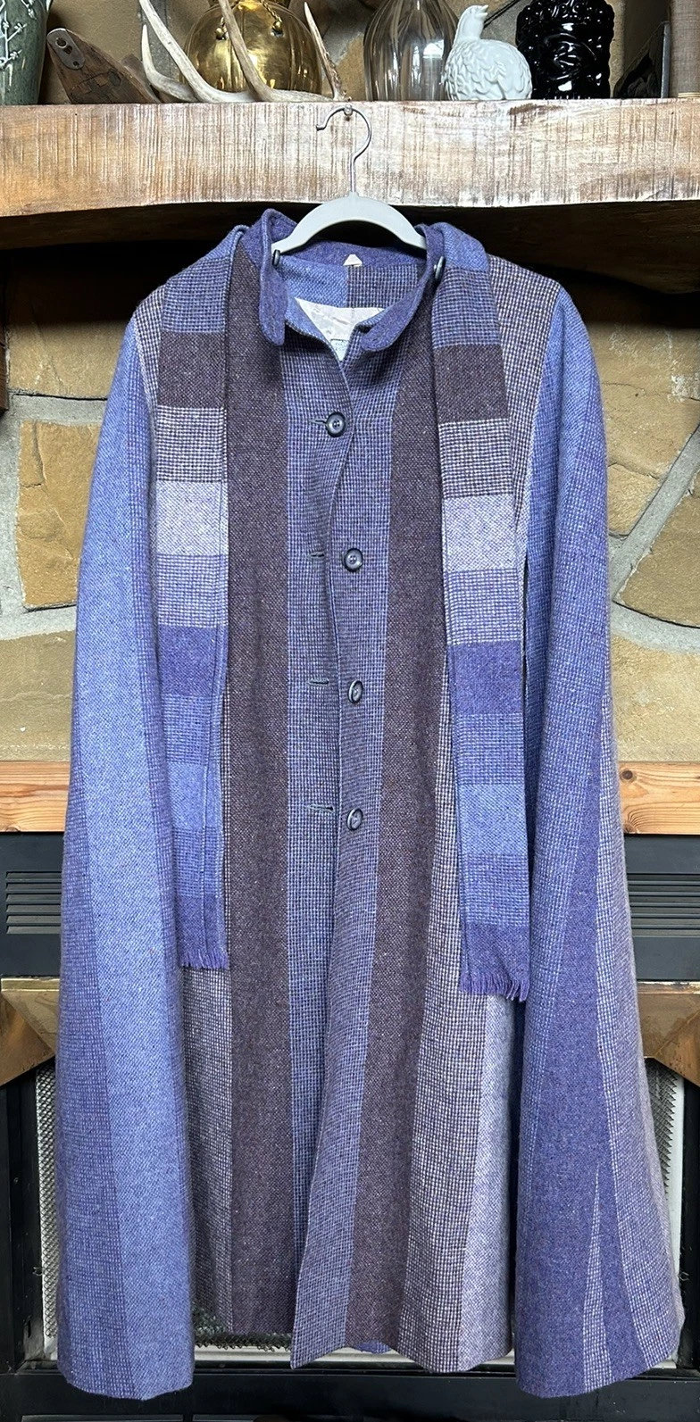 Avoca Wicklow Co -Ireland - Purple- Pure New Wool Poncho Cape With Scarf. Medium