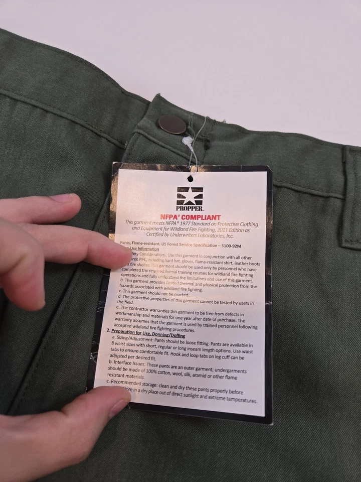 Propper Wildland Firefighting Pants Mens 34-38 Regular Green FR NFPA 1977 Cargo - Image 4 of 4