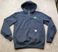 Carhartt Rain Defender 1/4 Zip Hoodie Mens Small Blue Loose Fit Heavyweight