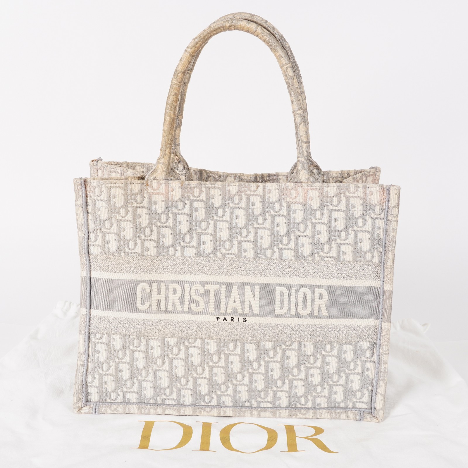 Christian Dior Book Tote Toile de Jouy Beige Gray Canvas Bag 02E207260003