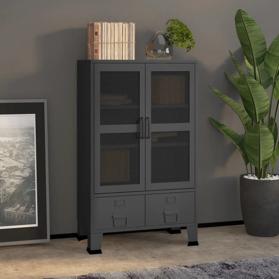 Coffre de Rangement Industriel Noir 70x40x115 cm Métal Armoire Bureau vidaXL - Photo 1/3