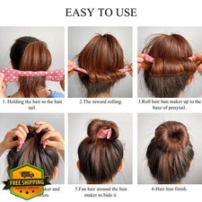 10 Hair Bun Maker French Magic Twist Donut Lazy Curler Polka Dot
