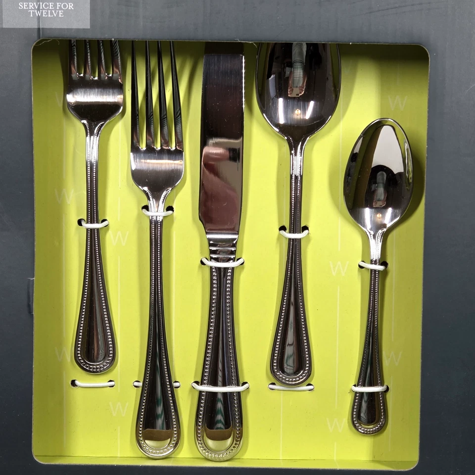 NIB 65 Piece Wallace Continental Bead 18/10 Stainless Flatware Service for 12 - Image 4 of 4