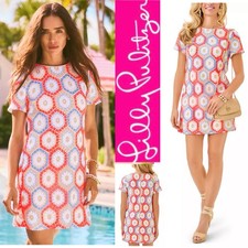 NWT Lilly Pulitzer Leyla Shift Dress 8,12,14 in Cane Coral Daisy Hex Crochet