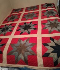 Antique Very Old 8 Point Star Burst Blazing Quilt Hand Sewn Stitch 68X88 Damaged