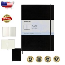 Deluxe A4 Watercolor Sketchbook Black Leather Cover 60 Pages 135lb Paper