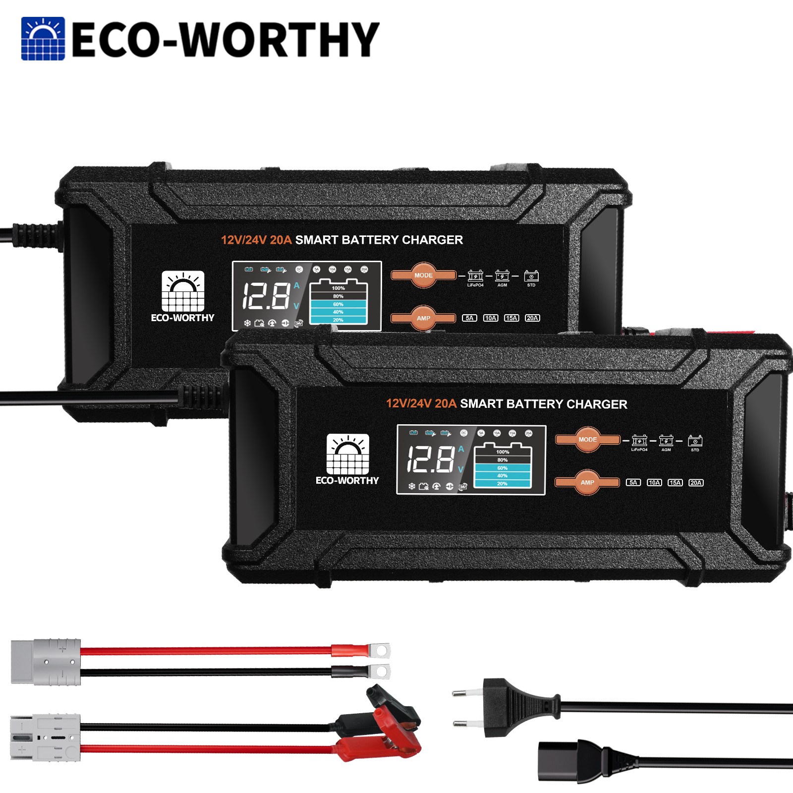 ECO-WORTHY 2Pack 12V/24V 20A  Lithium LifePO4 Battery Charge