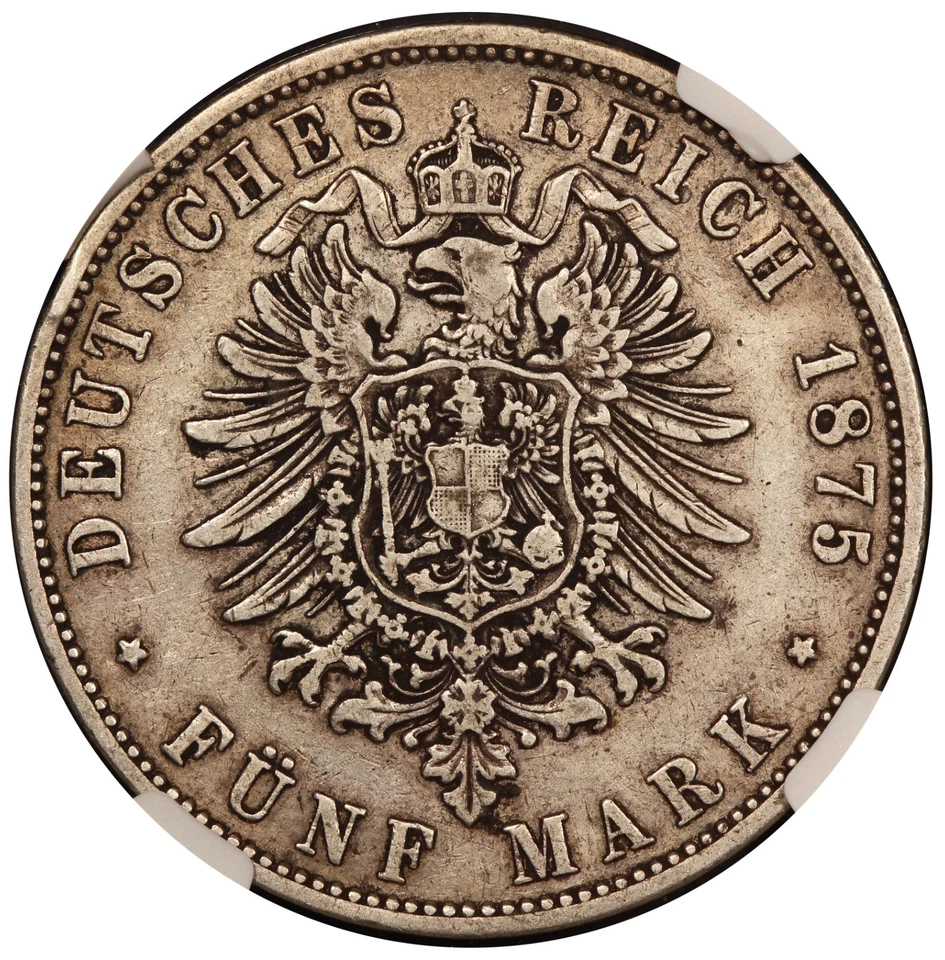 1875-D Germany Bavaria 5 Mark Silver Coin - NGC VF 30 - KM #896 - Image 2 of 4
