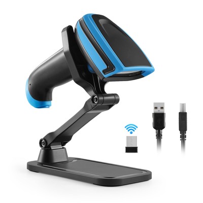 Barcode Scanner Wireless, 1D Laser Barcode Reader with Stand 2.4G Wireless & ...