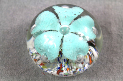 Vtg  Ferro & Lazzarini Egg Shaped Art Glass Blue Floral 2-7/8'' Tall