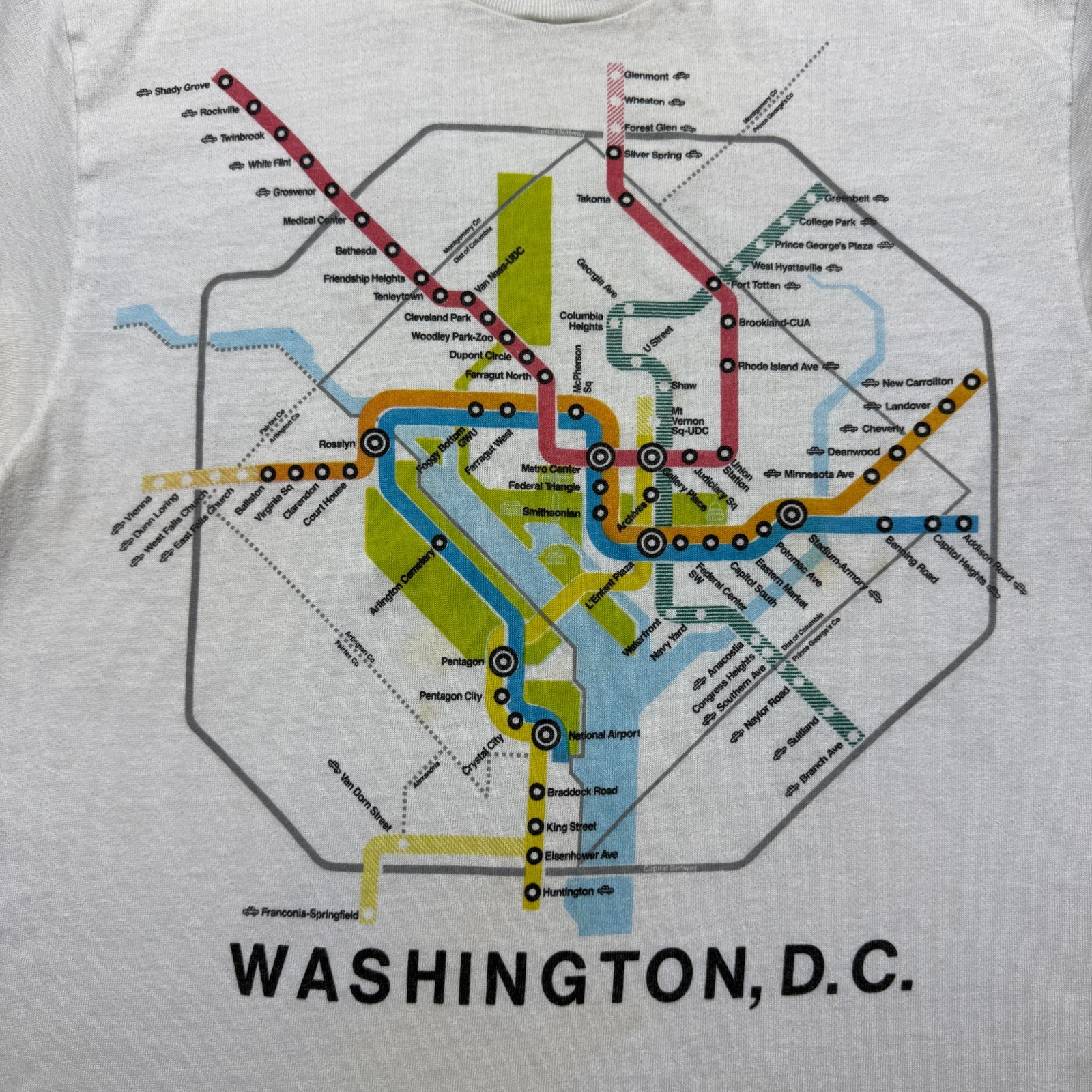 Vintage 80s Washington DC Metro Subway Map Graphic Souvenir T-Shirt USA - Medium