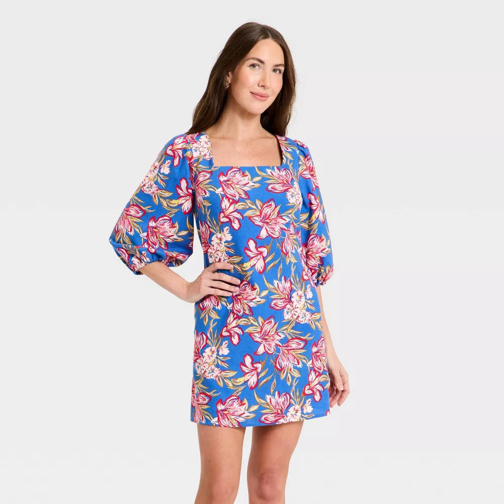 chinese dress ladies Fore Collection Linen Floral Mini Dress for Women, Ivory, Size L main image 0